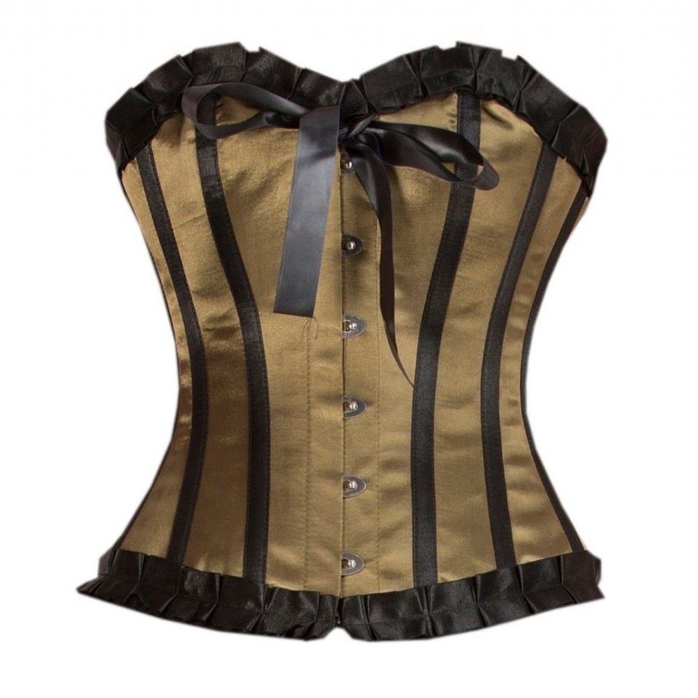 Burlesk - Olive Green Satin Black Lace Goth Retro Burlesque Overbust Corset